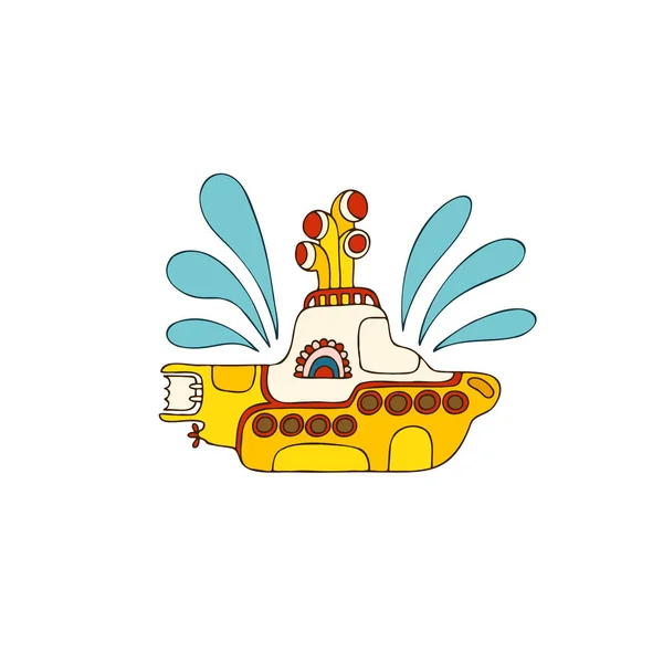 Submarino Amarelo Estilo Doodle Logotipo Desenhado Mão Fundo Branco — Vetor de Stock
