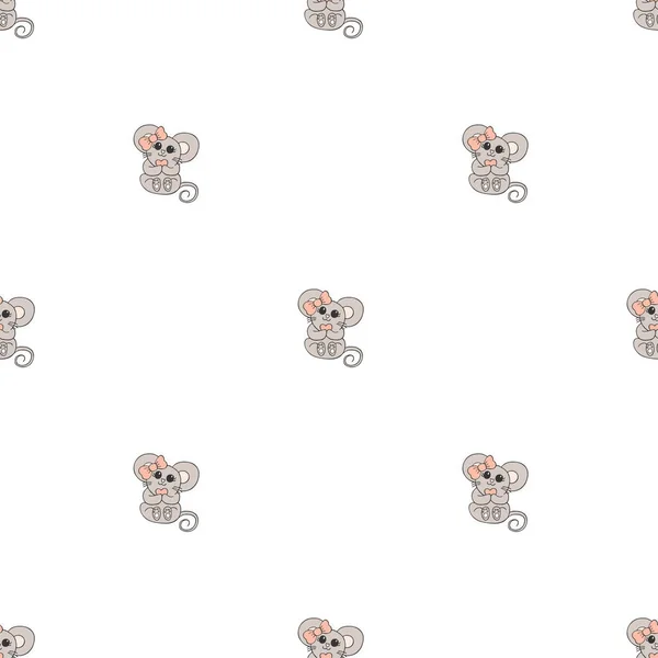 Handgezeichnete Niedliche Tiere Nahtloses Muster Eine Maus Mit Einer Rosa — Stockvektor