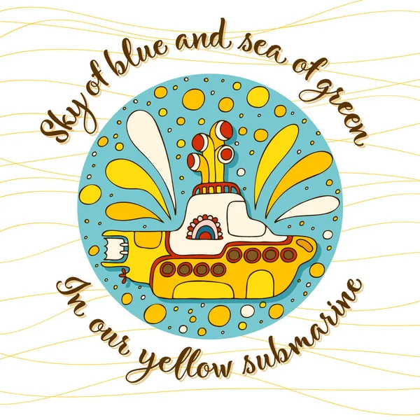 Submarino Amarelo Estilo Doodle Logotipo Desenhado Mão Com Letras —  Vetores de Stock