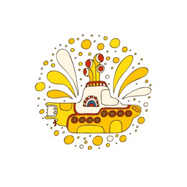 Sarı denizaltı karalama tarzında. El çizimi logo. Beyaz arkaplan.