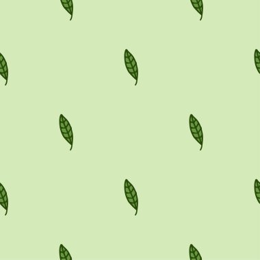 Kusursuz desen. Doodle tarzı el çizimi. Doğa elementleri. Vektör çizimi. Yeşil arkaplanda yeşil yapraklar.