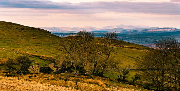 Vista Lejana Cader Idris Cubierto Nieve Atardecer Desde Waun Maenllwyd —  Fotos de Stock