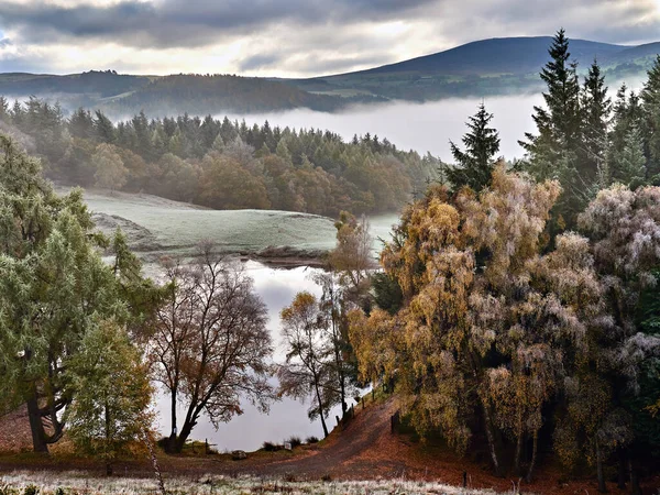 Cold Autumn Scene Llyn Bodweni Llandderfel Wales Early Morning Frost — Stock Photo, Image