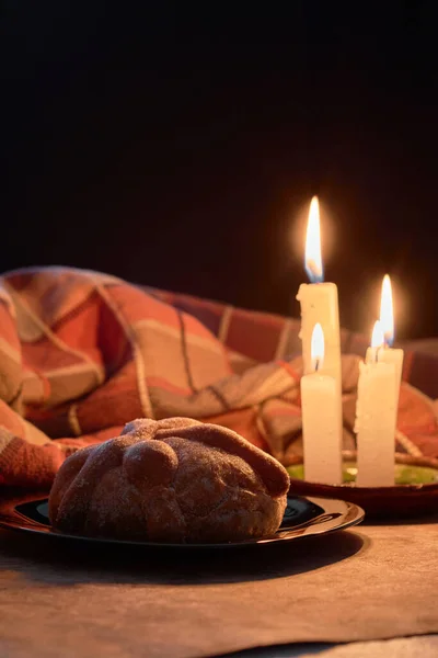 Traditioneel Mexicaans Brood Van Doden Kaarslicht Genieten Dag Van Dood — Stockfoto