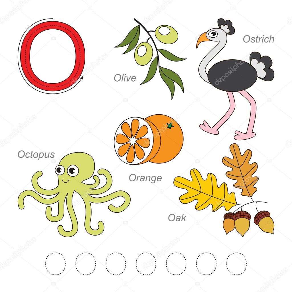 Pictures: o for words with | Pictures for letter O — Stock Vector ©  Anna_Mikhailova #100264054