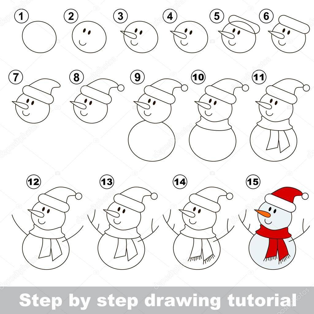 Snowman. Drawing tutorial.