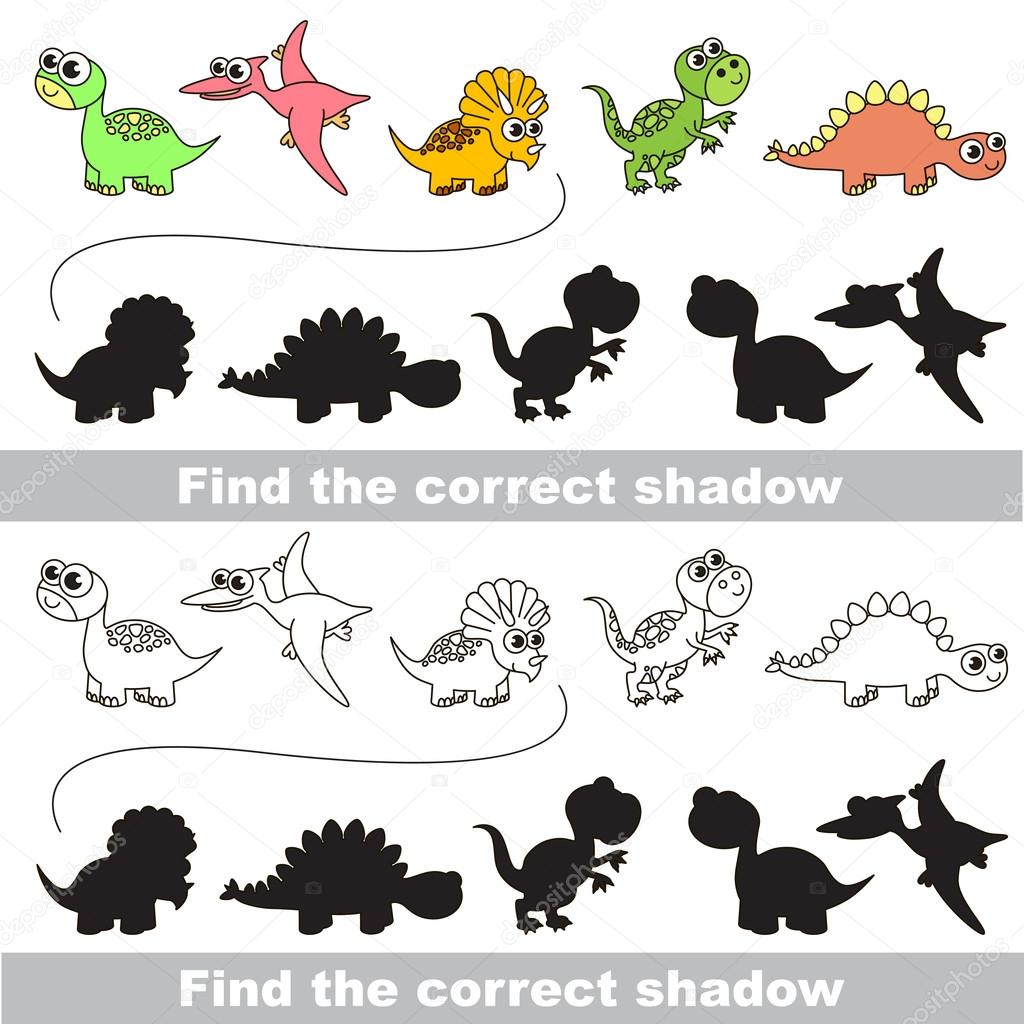Dinosaurs set. Find correct shadow.