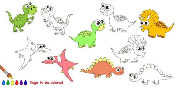 Dino set cartoon. Page to be colored. — Stock Vector