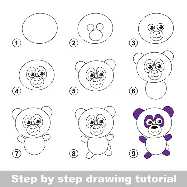 Tutorial de dibujo. Cómo dibujar un panda — Vector de stock