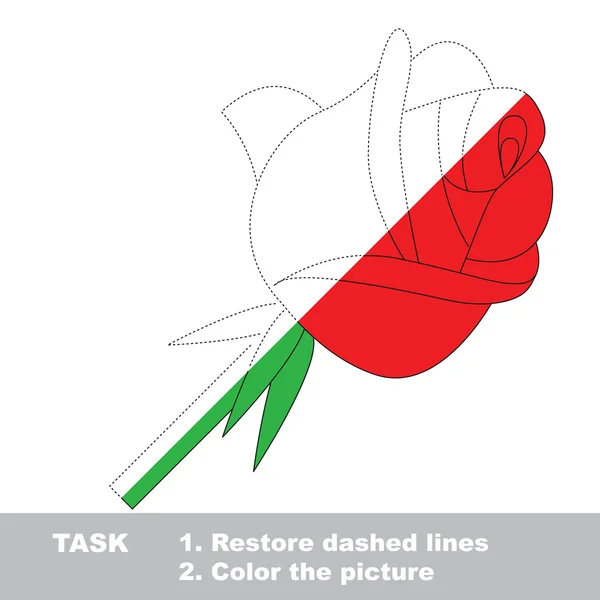 Rose to be colored. Vector trace game. — Stock Vector