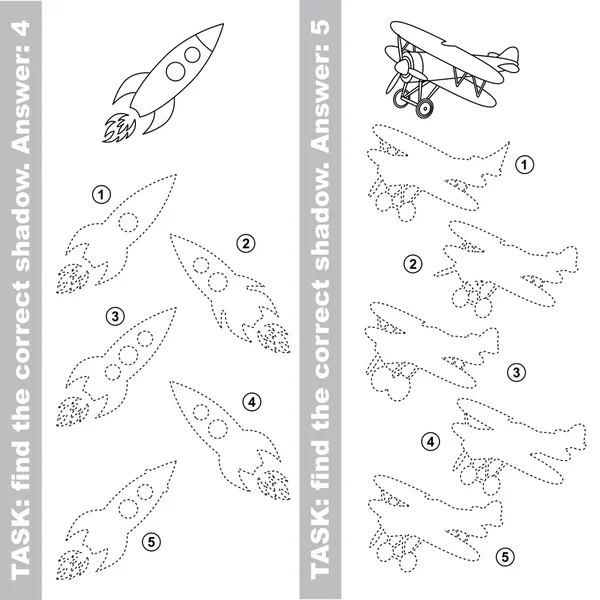 Cohete y avión. Encontrar verdadera sombra correcta . — Archivo Imágenes Vectoriales