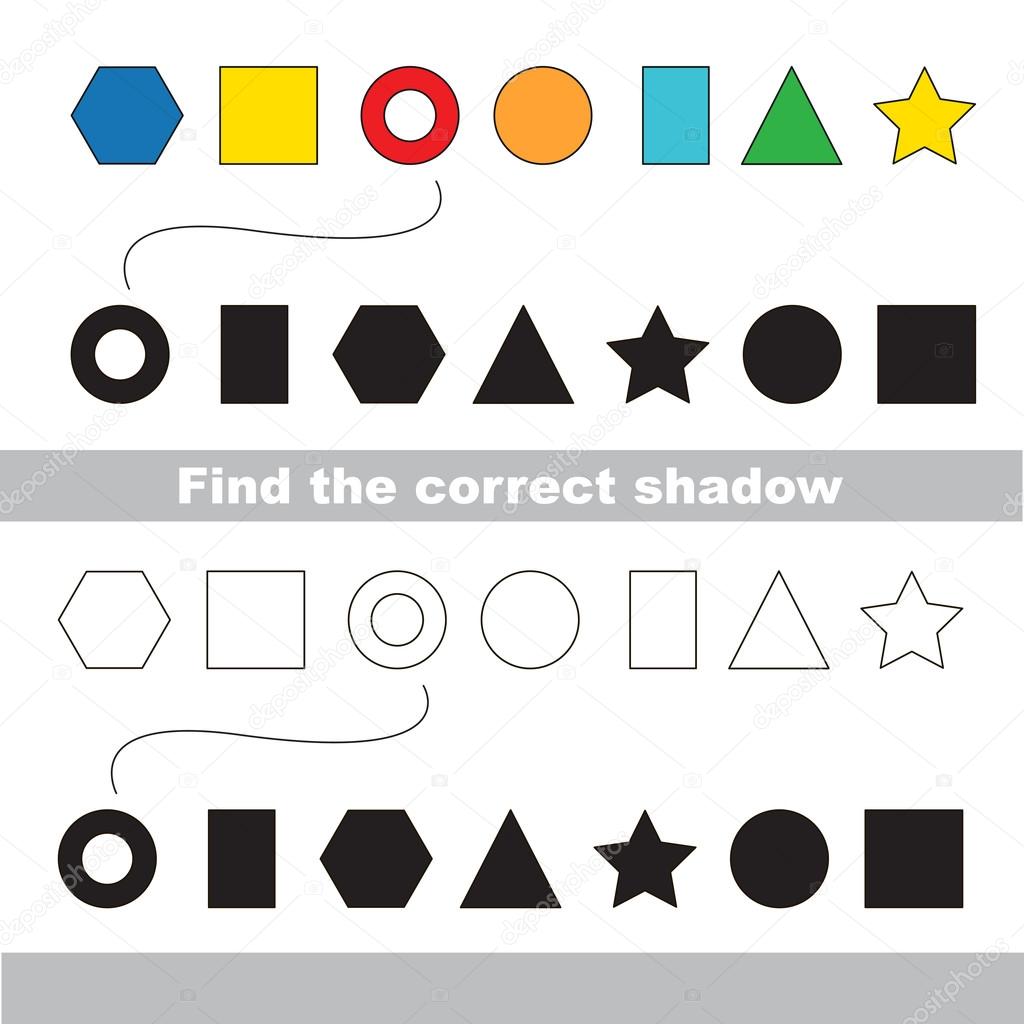 Basic shapes set. Find correct shadow.