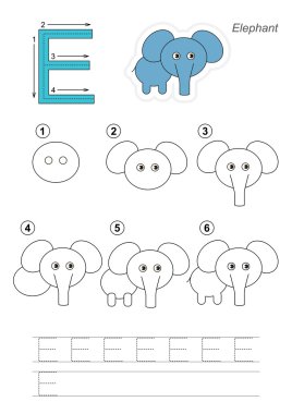 Çizim öğretici. E harfi için oyun