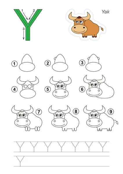 Drawing tutorial. Game for letter Y — Stock Vector