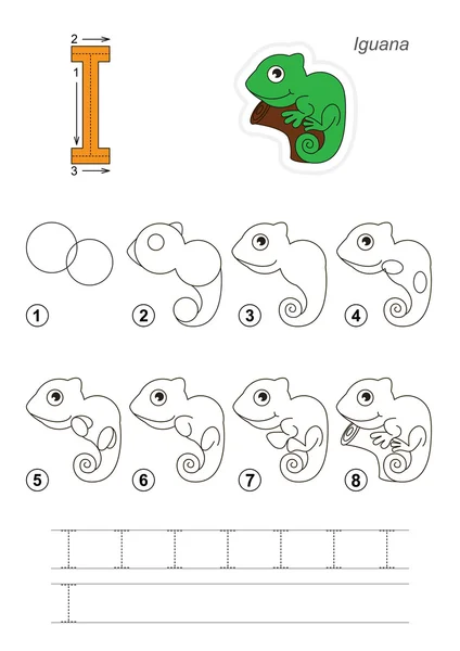 Drawing tutorial. Game for letter I — Stock Vector