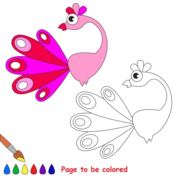 Cartone animato di pavone rosa. Pagina da colorare . — Vettoriale Stock