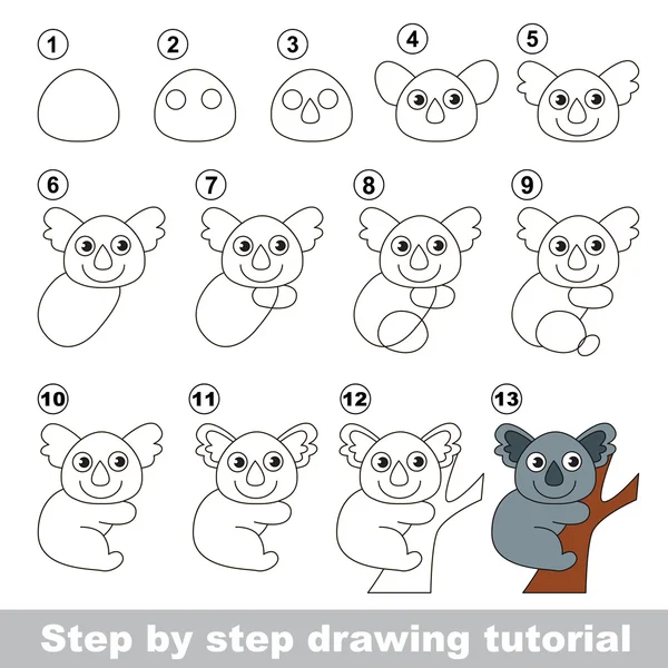 Joli koala. Tutoriel de dessin . — Image vectorielle