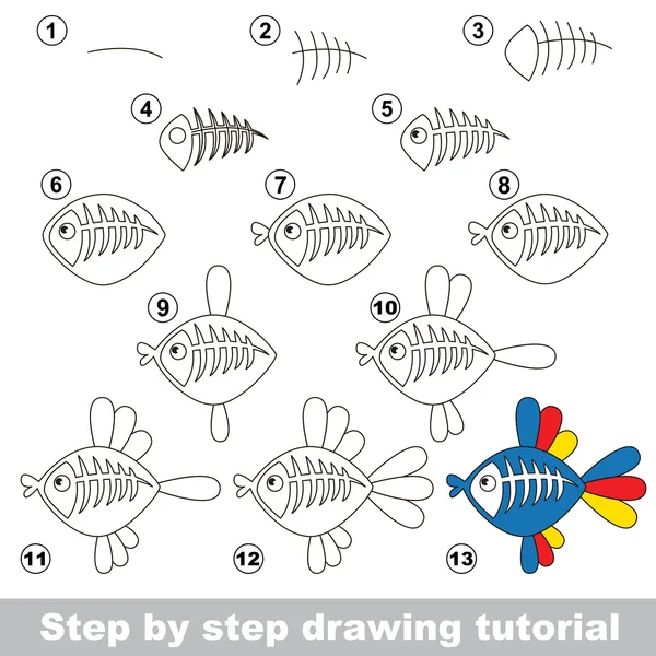 Peces de rayos X. Tutorial de dibujo . — Vector de stock