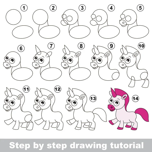 Unicornio. Tutorial de dibujo . — Vector de stock