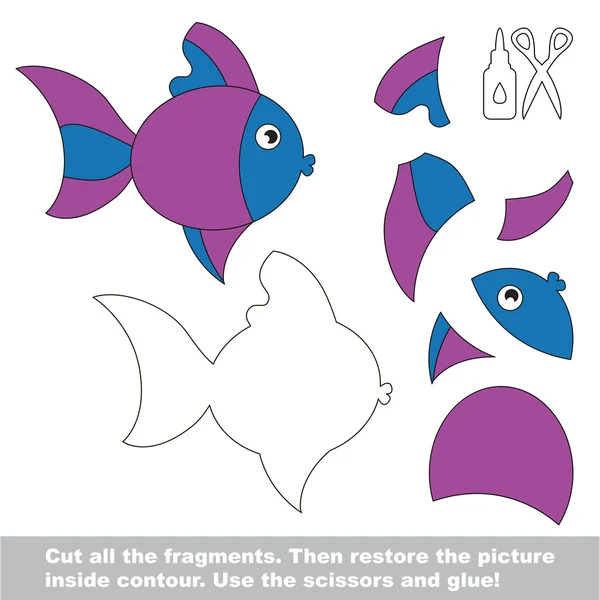 Jeu d'enfant en papier. Application facile pour les enfants avec Violet Fish — Image vectorielle