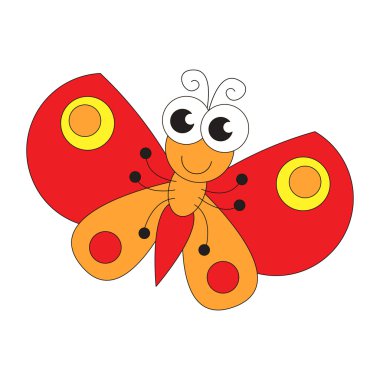 Komik kelebek karikatür. Renkli sayfa.