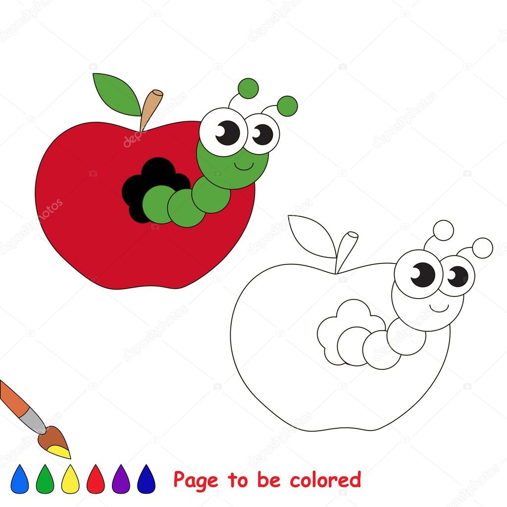 Caterpillar in apple per essere colorate Libro da colorare per i bambini Gioco visivo — Vettoriali di Anna Mikhailova