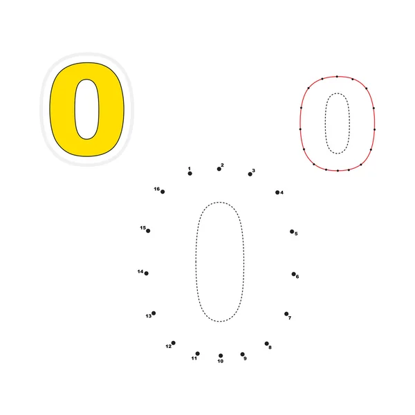 Vektor számok játék. Dot a dot. Nullás számjegy — Stock Vector