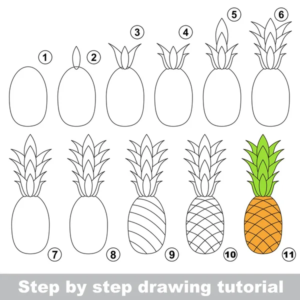 Учебник по рисованию. Спелый ананас . — стоковый вектор
