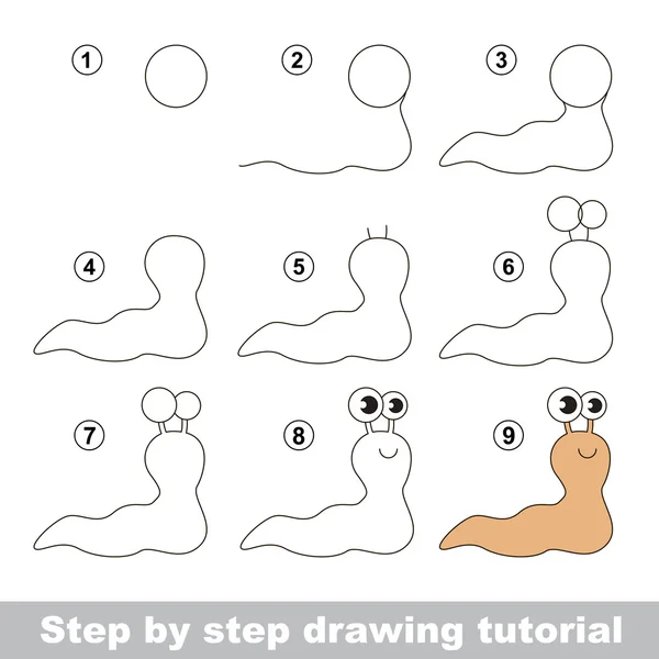 Tutorial de dibujo. La babosa . — Vector de stock