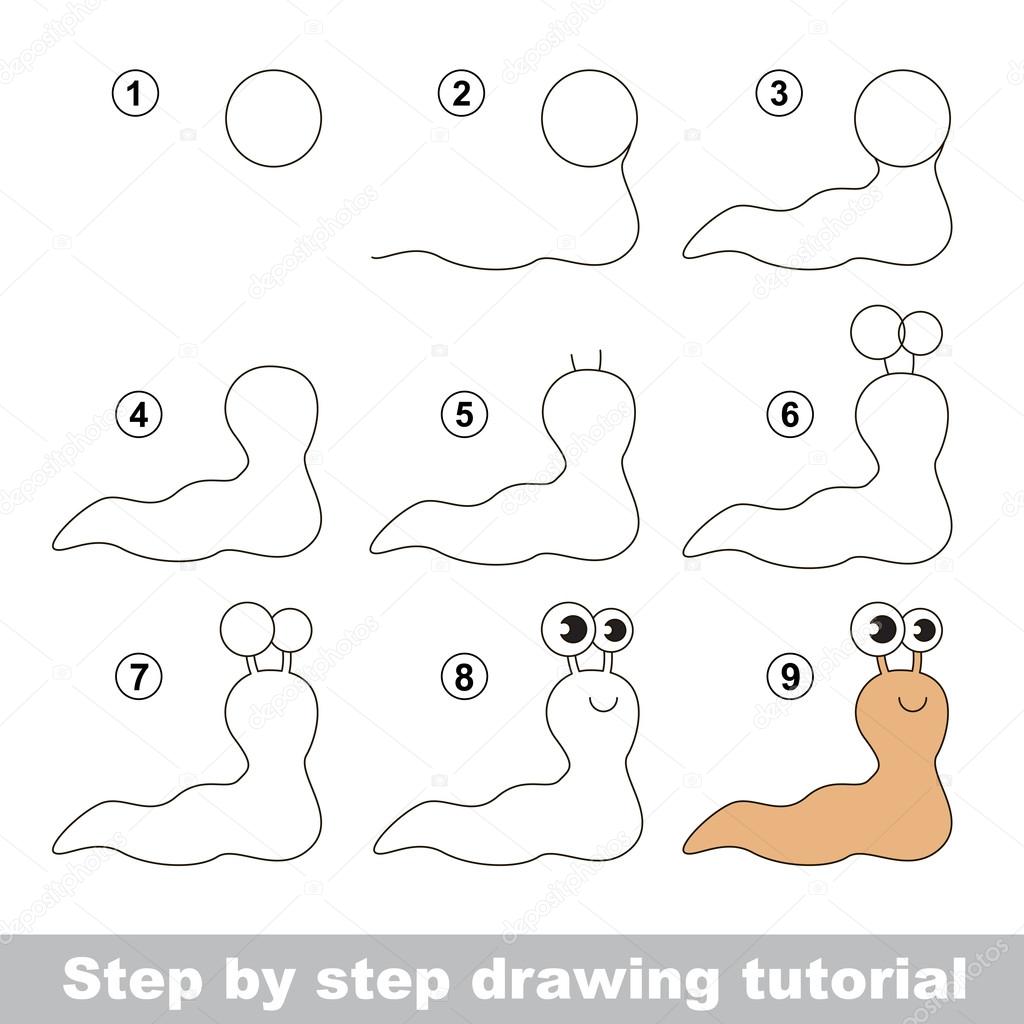 Tutorial de desenho. A lesma . imagem vetorial de Anna_Mikhailova