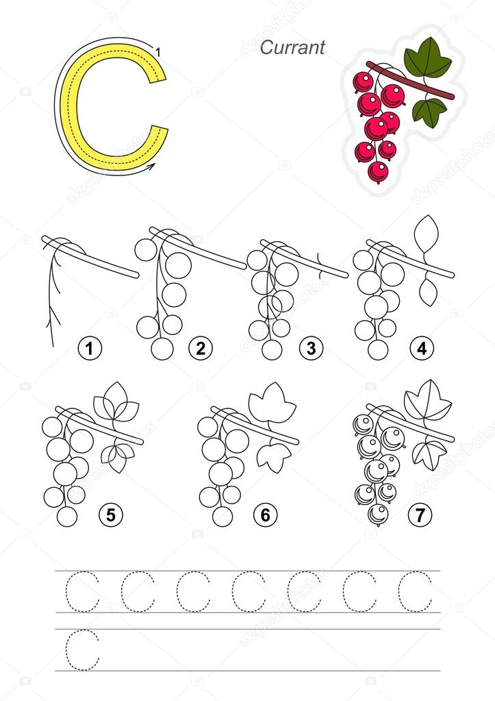 Tutorial de desenho. Jogo para a letra C. A Corrente Vermelha