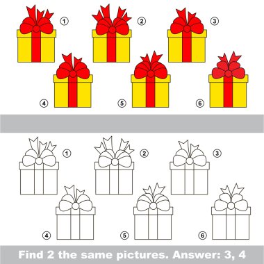 Görsel basit oyun. Gizli çift hediyeler bulmak