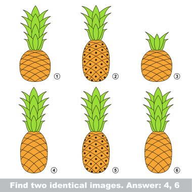 Görsel oyun. Gizli çift olgun ananas bulmak.