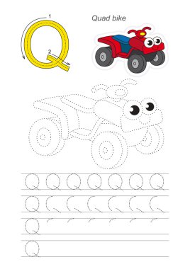 Q harfi için izleme oyunu. Dört bisiklet.