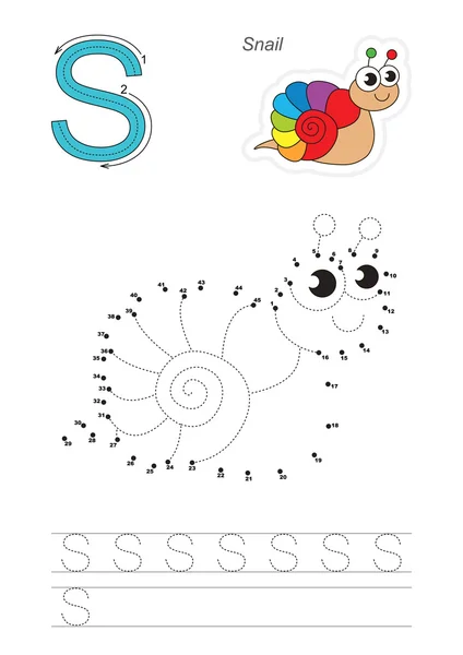 Números juego simple para la letra S. El caracol arco iris . — Vector de stock