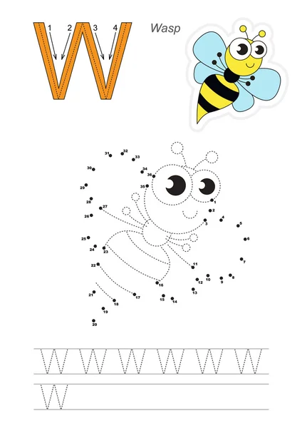 字母 W 的数字游戏。滑稽的黄蜂. — 图库矢量图片