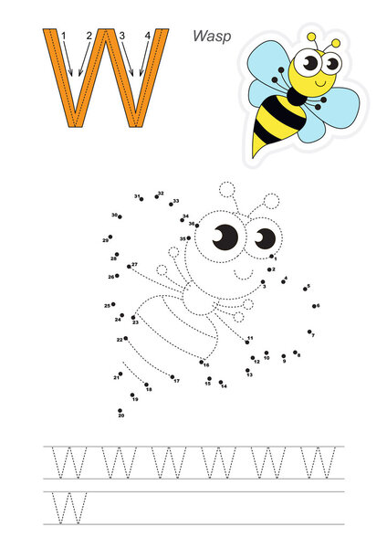 Numbers game for letter W. The funny wasp.