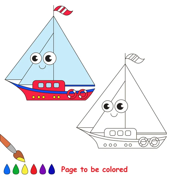 Caricature de bateau. Page à colorer . — Image vectorielle