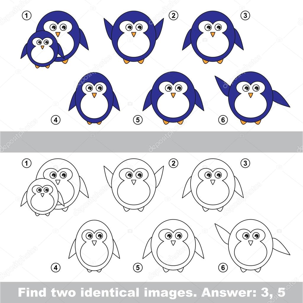Визуальная Игра. Найти Скрытую Пару Пингвинов. Векторное.