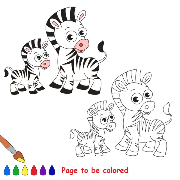 Zebra and her baby cartoon. Page to be colored. — стоковий вектор