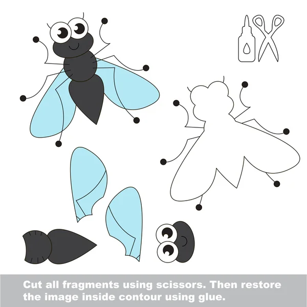 Jeu d'enfant en papier. Application facile pour les enfants avec la mouche mignonne . — Image vectorielle