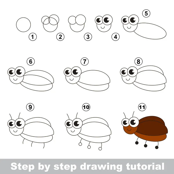 Tutoriel de dessin. Petit Bug . — Image vectorielle