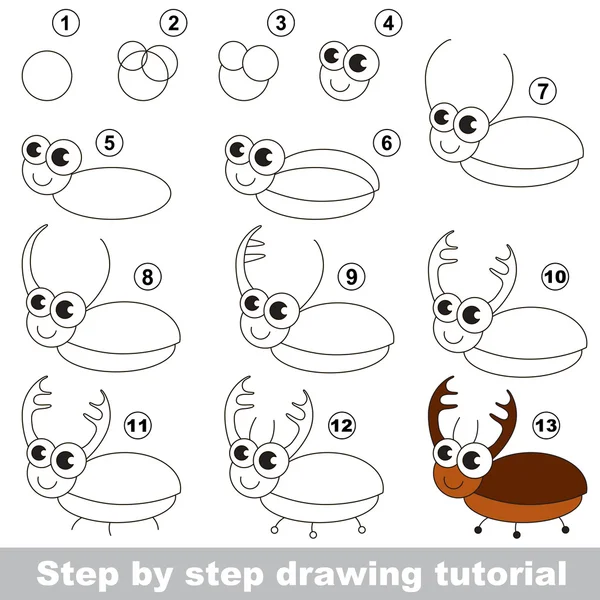 Tutorial de dibujo. Escarabajo . — Vector de stock