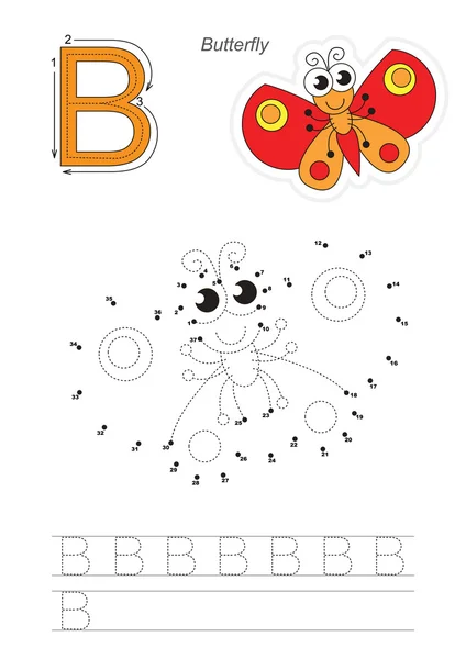 Spel van de nummers voor letter B. Butterfly. — Stockvector