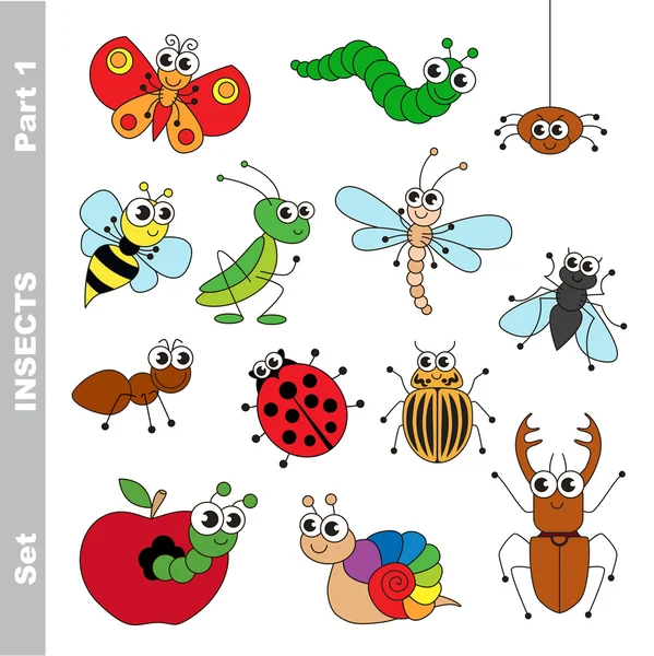 Kleine insecten set kleurrijke. — Stockvector