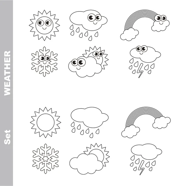 Different weathers cartoon. Page to be colored. — Stock Vector