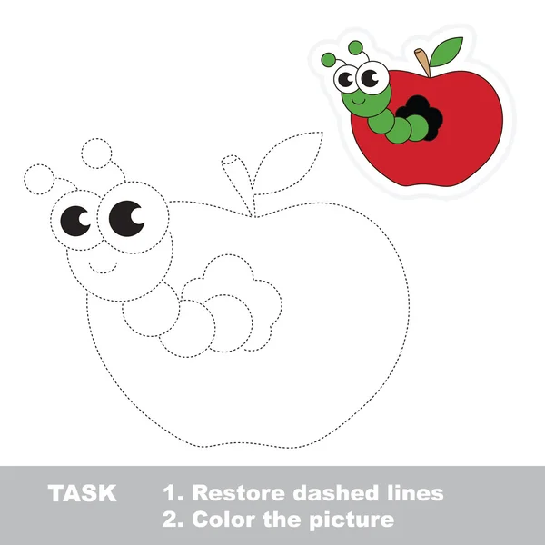 Worm and apple. Game to be traced. Vector trace game. — Stok Vektör