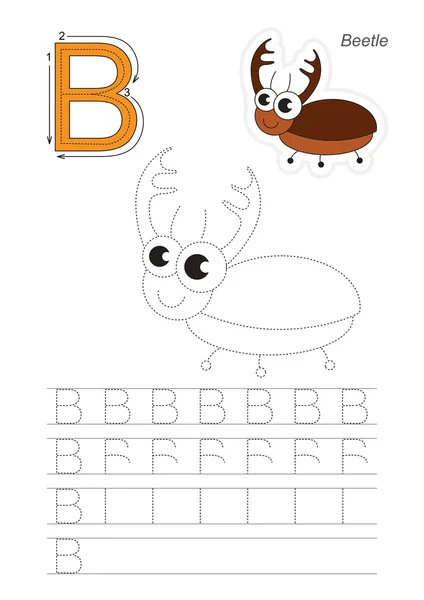 Trace spel voor letter B. Bug. — Stockvector