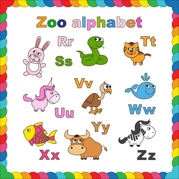 Esquema del alfabeto del zoológico a colorear . — Archivo Imágenes Vectoriales