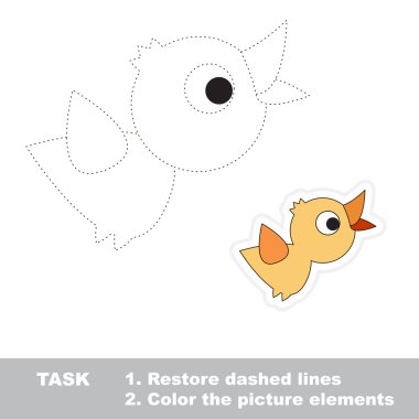 Karikatür kuş. Kesikli çizgi geri. Renkli resmi.